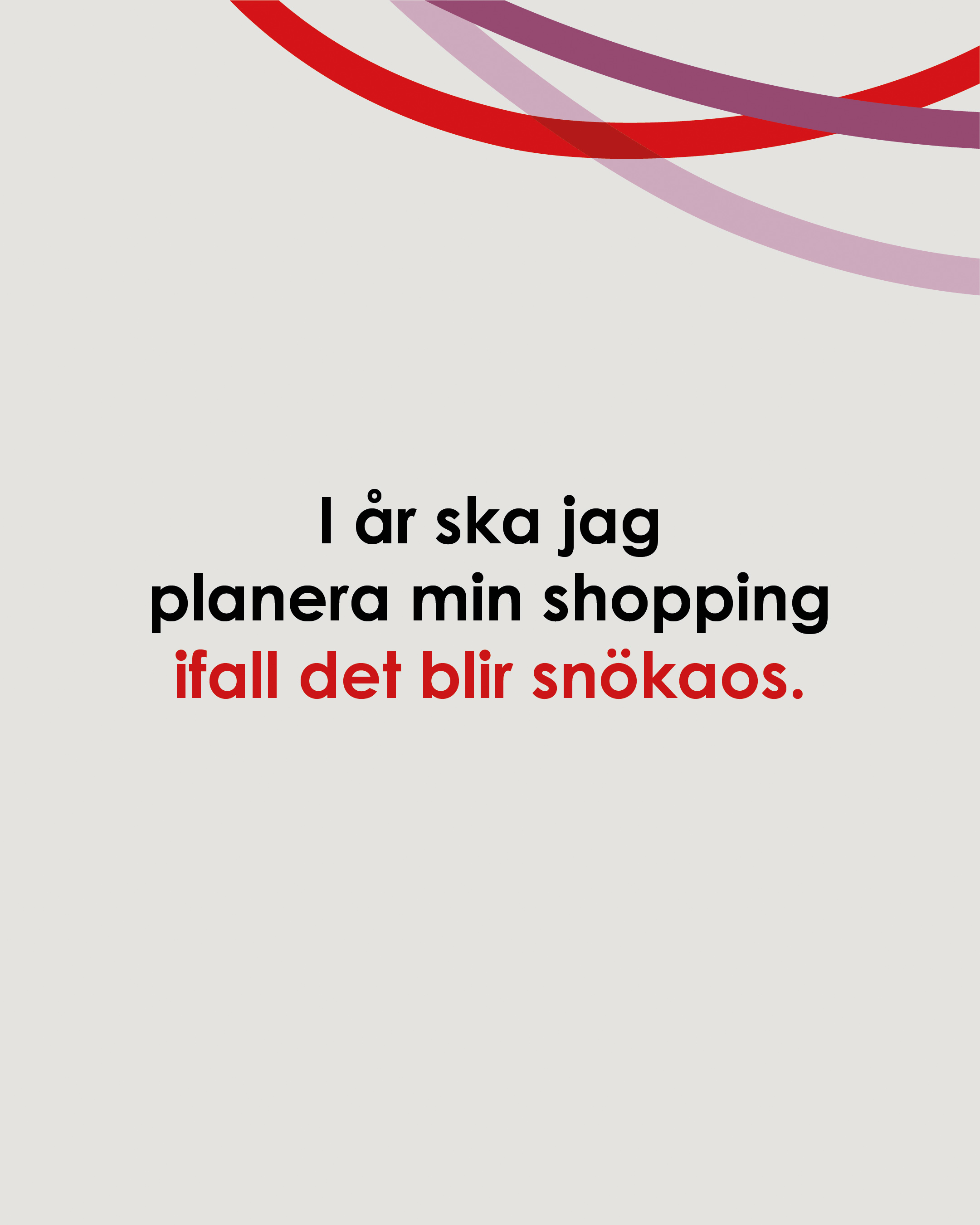 På bilden står det "I år ska jag planera min shopping ifall det blir snökaos".